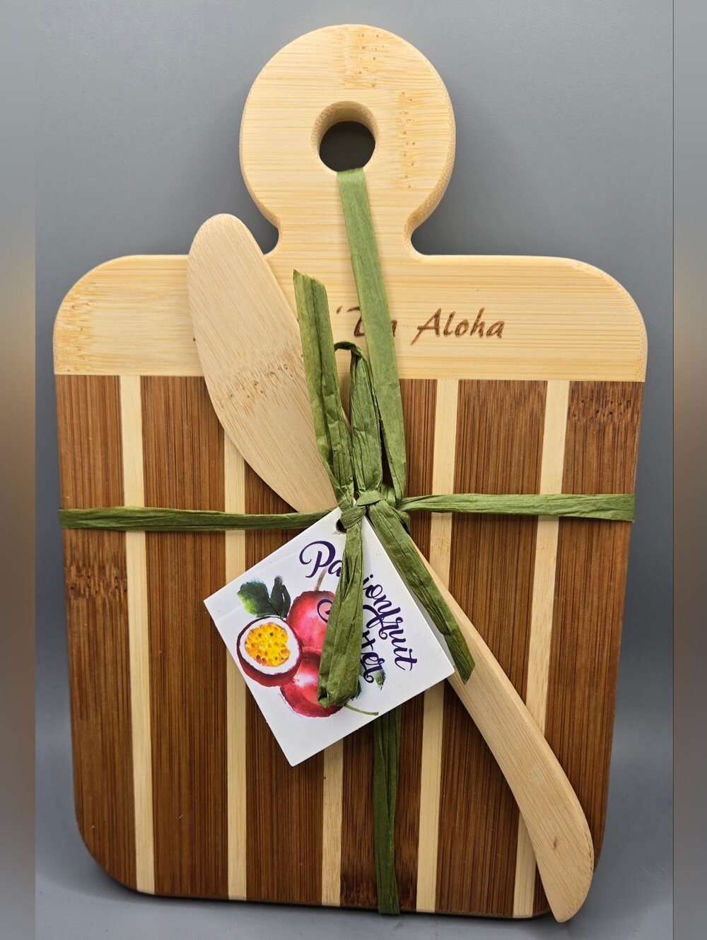 Totally Bamboo Striped Cutting Board with Spreader "Spread 'Da Aloha"
